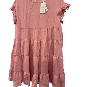 Pink baby doll dress, small, short sleeve,
ruffles,-NWT